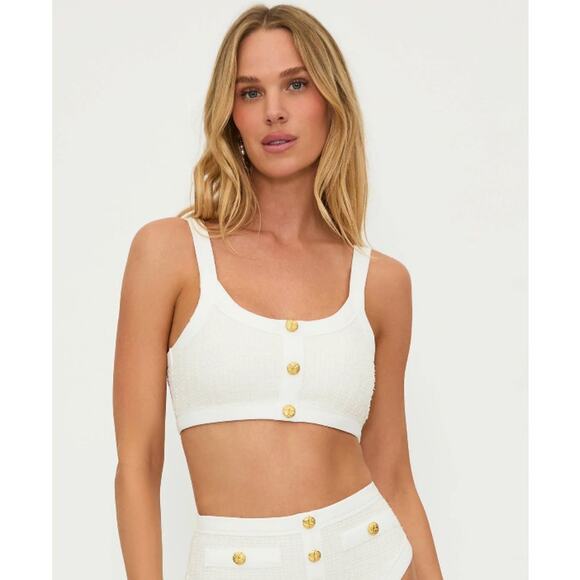 BEACH RIOT Bonnie Tweed Bikini Top in I Do White Size Medium New - Picture 1 of 8